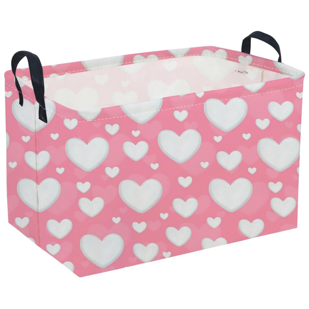 Sanjiaofeng Rectangular Valentine\'s Day Basket Love Storage Bins,Girls Storage Basket with Handles.Clothers,Books,Kid\'s Gifts Bins. (Pink Valentine\'s Day)
