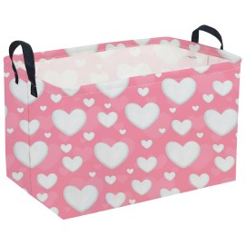 Sanjiaofeng Rectangular Valentine\'s Day Basket Love Storage Bins,Girls Storage Basket with Handles.Clothers,Books,Kid\'s Gifts Bins. (Pink Valentine\'s Day)