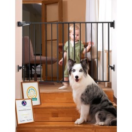 Babelio Baby Gate for Stairs, Kitchen & Doorways, No Bottom Bar| Easy Installation| One-Handed Operation| Auto-Close| Hardware Mount (Drill Needed) Safety Dog Gate (Black - B17, 29-49 W, 28 H)