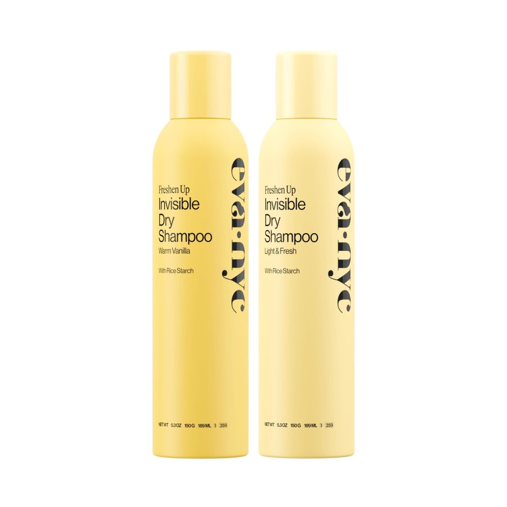 Eva NYC Freshen Up Invisible Dry Shampoo Spray Set - Oil-Absorbing, Odor-Removing Dry Shampoo for Light, Dark & Oily Hair -No White Cast - Warm Vanilla and Light + Fresh Scents - 5.3 fl oz (Pack of 2)