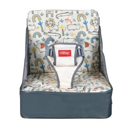 Nuby Easy Go Booster Seat - Travel Booster Seat for Babies and Toddlers with 3-Point Harness - 9+ Months - Beige Safari Print