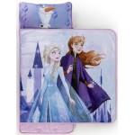 Jay Franco Kids Nap Mat Cartoon Embedded Pillow & Blanket - Soft 46x20Microfiber Sleeping Bag with Name Tag & Handle for School, Travel, Sleepover, Purple - Frozen