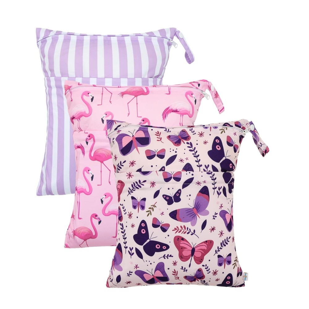 babygoal Wet Dry Bags 3 Pack, Waterproof Travel Bags for Swimsuits, Beach, Pool, Gym,Food Storage and Wet Clothes(Butterfly,Flamingo,Stripe),3LN44-B