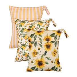 babygoal Wet Dry Bags 3 Pack, Waterproof Travel Bags for Swimsuits, Beach, Pool, Gym,Food Storage and Wet Clothes(Sunflower,Lemon,Stripe),3LN43-B