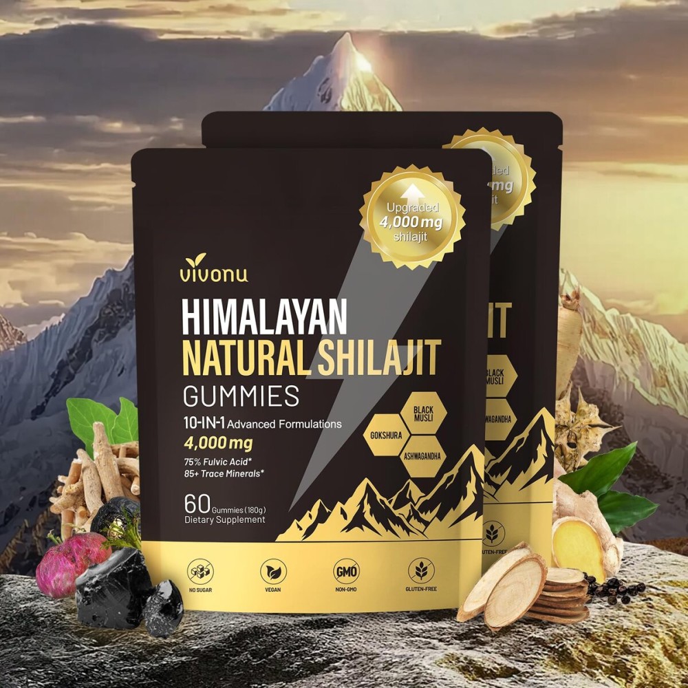 Shilajit Gummies, Shilajit for Men & Women | 4000mg High Potency 10-in-1 Formula with Pure Himalayan Shilajit, Ashwagandha, and 75% Fulvic Acid | Sugar-Free Vegan, 85+ Trace Minerals