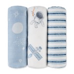 GLLQUEN BABY Receiving Blanket Boy Cotton Muslin Swaddle Blankets Girl Newborn Squares Breathable & Soft Thin Baby Blankets Cloths Double Absorbent Infant Swaddling Wrap - 3 Pack (Blue Astronaut)