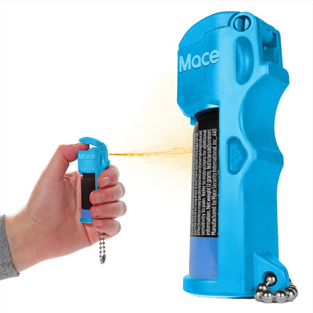 Mace Pepper Spray - Triple Action Pepper Spray Pocket Model, 3-in-1 Formula (OC, Tear Gas, UV Dye), 0.42 oz, 10 Feet Range, Flip Top Safety Cap, Self Defense Pepper Spray for Women & Men - Blue