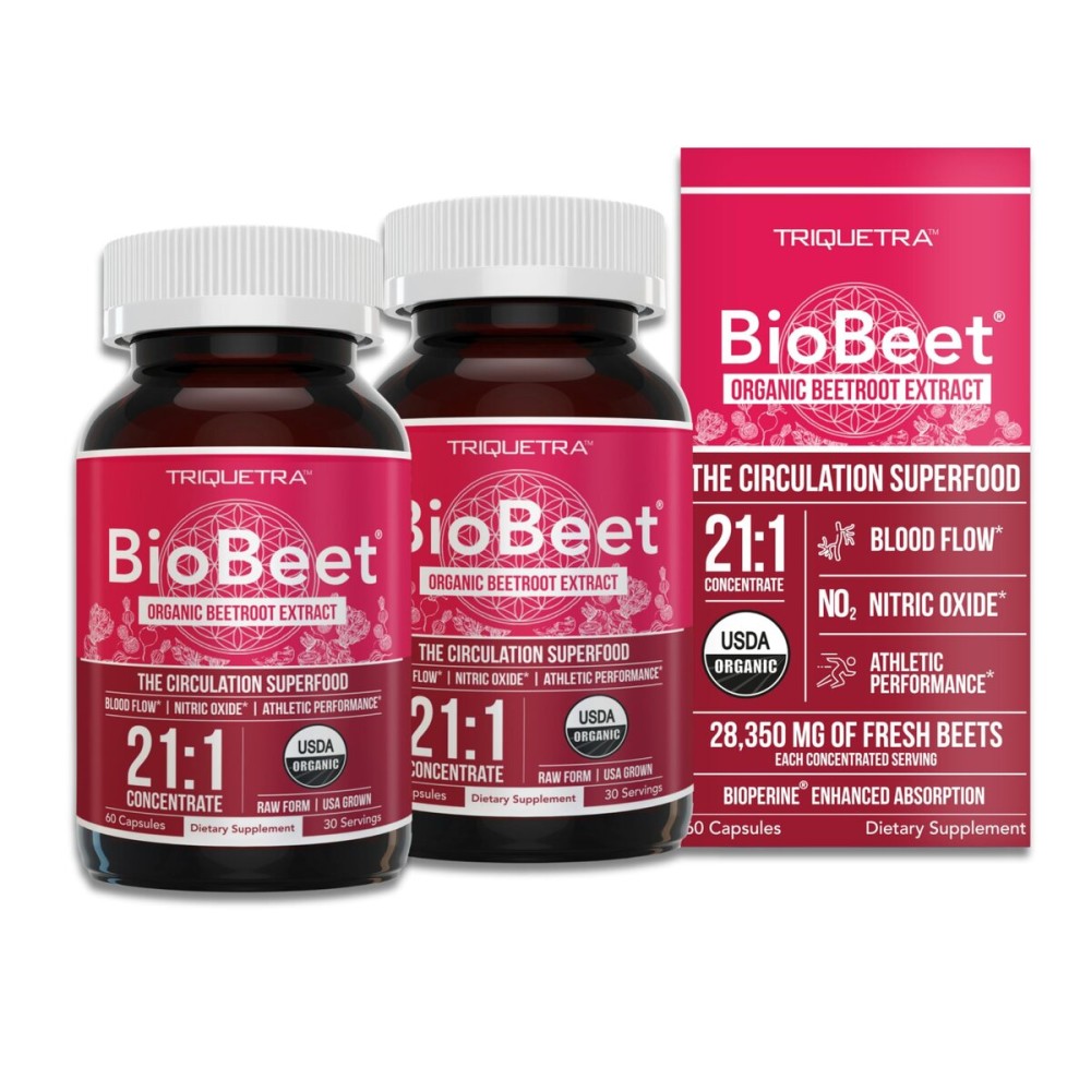 BioBeet Max Strength Beet Root Capsules - 21:1 Concentrate, Each Serving Derived from 28,350 mg Organic Beetroot - Absorption Enhancement with BioPerine Black Pepper Extract (60 Capsules) - 2-pack