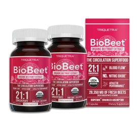 BioBeet Max Strength Beet Root Capsules - 21:1 Concentrate, Each Serving Derived from 28,350 mg Organic Beetroot - Absorption Enhancement with BioPerine Black Pepper Extract (60 Capsules) - 2-pack