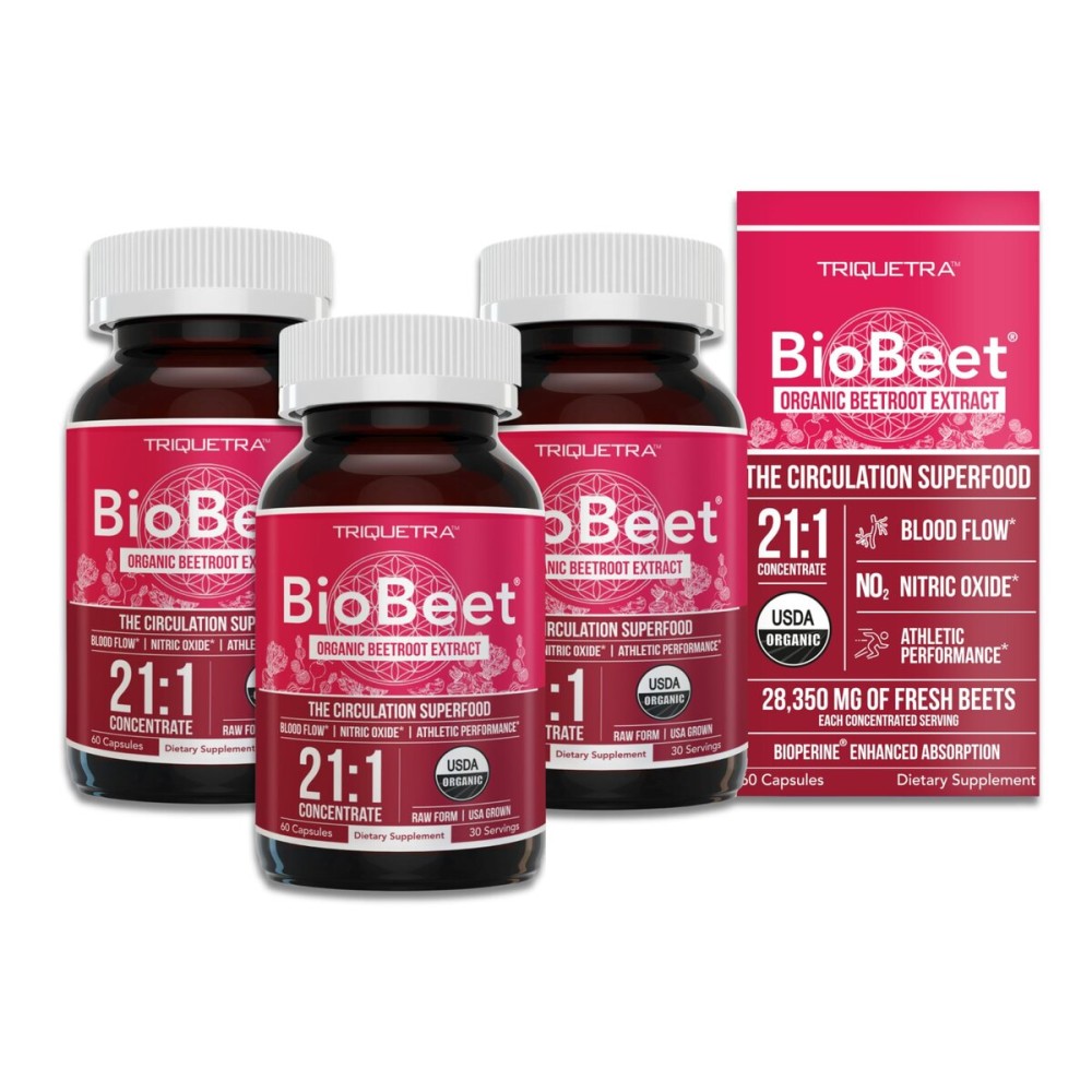 BioBeet Max Strength Beet Root Capsules - 21:1 Concentrate, Each Serving Derived from 28,350 mg Organic Beetroot - Absorption Enhancement with BioPerine Black Pepper Extract (60 Capsules) - 3-pack