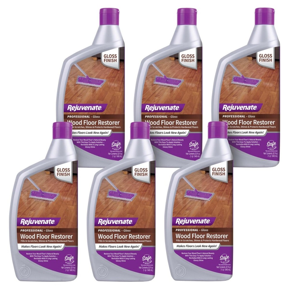 Rejuvenate Professional Wood Floor Restorer Fills Scratches, Shines And Protects Wood Flooring For A High Gloss Shine, 32 Ounces, 6 Pack