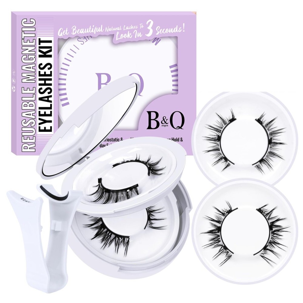 B&Qaugen Reusable Magnetic Eyelashes Natural Look False Eyelashes with Applicator Easy to Wear and Remove Glue-Free Pestaas Magnticas(CX01)