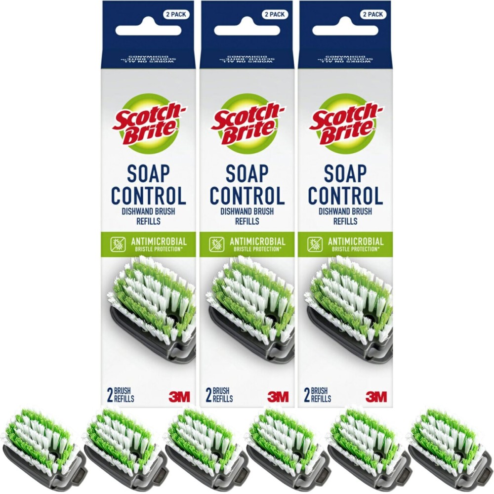 Scotch-Brite Soap Control Dishwand Brush Refills, Non-Scratch Scrub Brush Heads (3 Packs - 6 Refills)