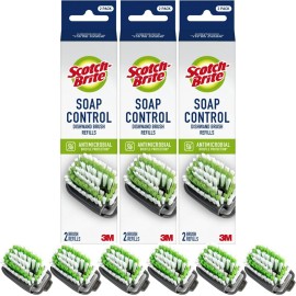 Scotch-Brite Soap Control Dishwand Brush Refills, Non-Scratch Scrub Brush Heads (3 Packs - 6 Refills)