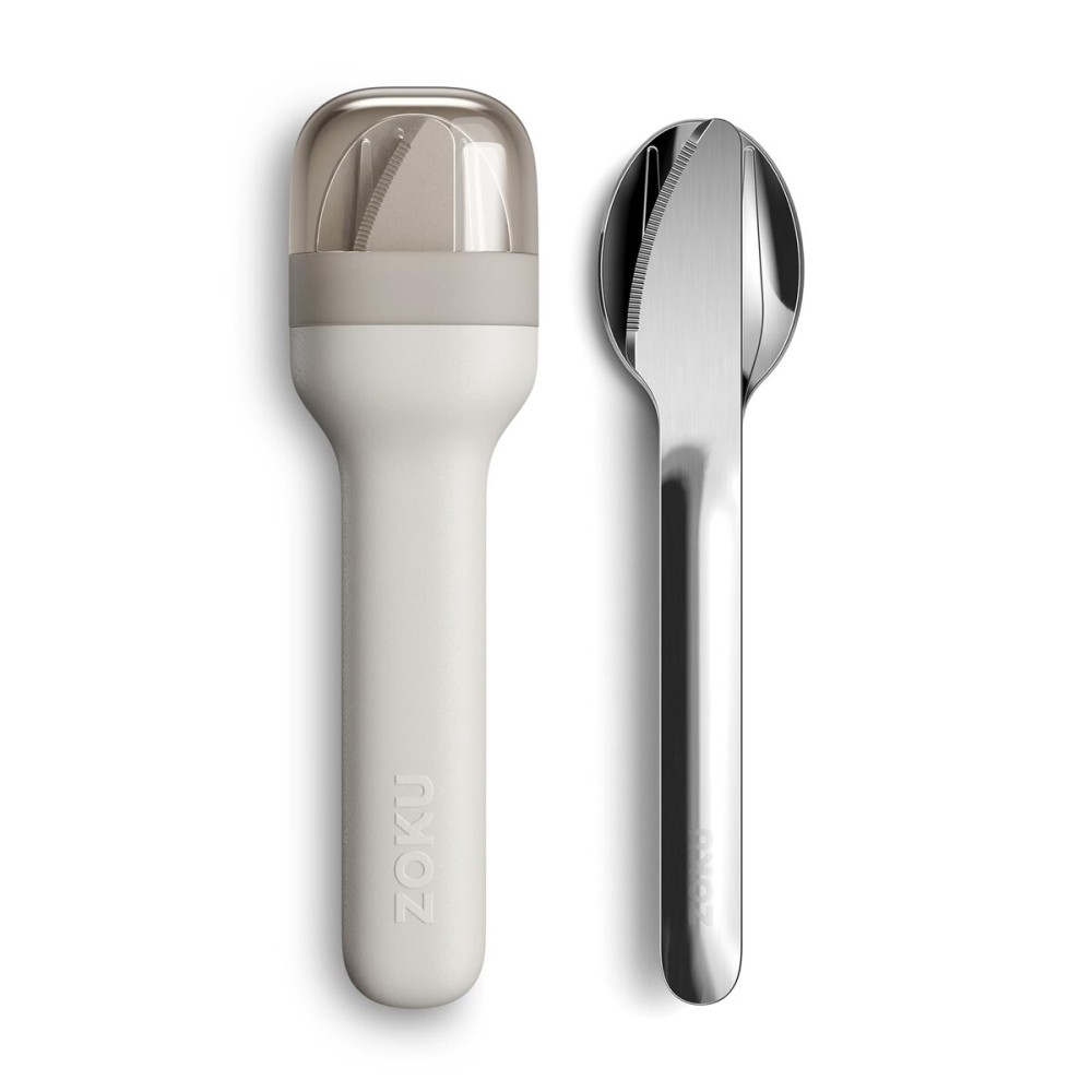 ZOKU Pocket Utensil Set, Grey - Stainless Steel Fork, Knife, and Spoon Nest in Case - Portable Design for Travel, School, Work, Picnics, Camping and Outdoor Home Use