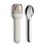 ZOKU Pocket Utensil Set, Grey - Stainless Steel Fork, Knife, and Spoon Nest in Case - Portable Design for Travel, School, Work, Picnics, Camping and Outdoor Home Use