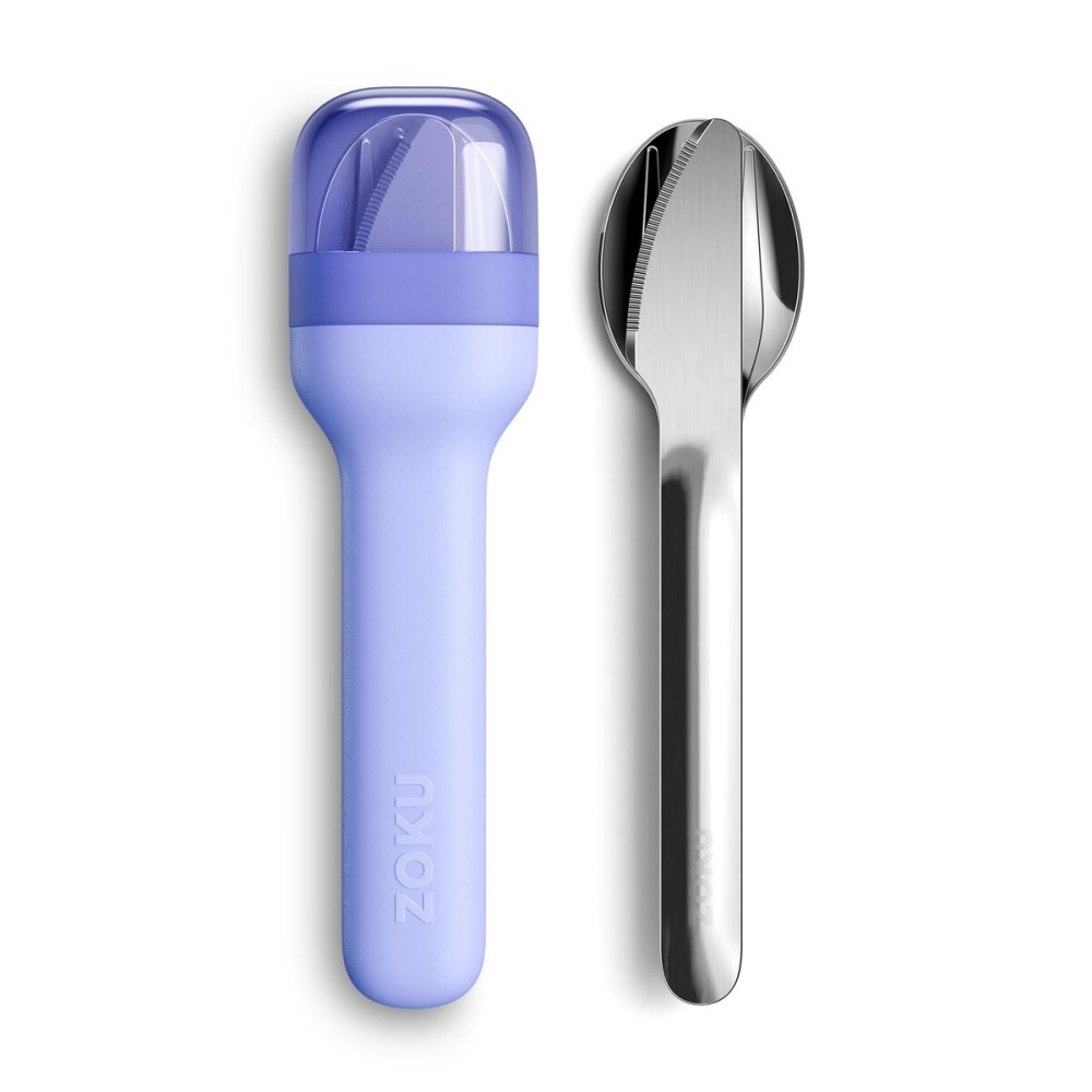 ZOKU Pocket Utensil Set, Blue - Stainless Steel Fork, Knife, and Spoon Nest in Case - Portable Design for Travel, School, Work, Picnics, Camping and Outdoor Home Use