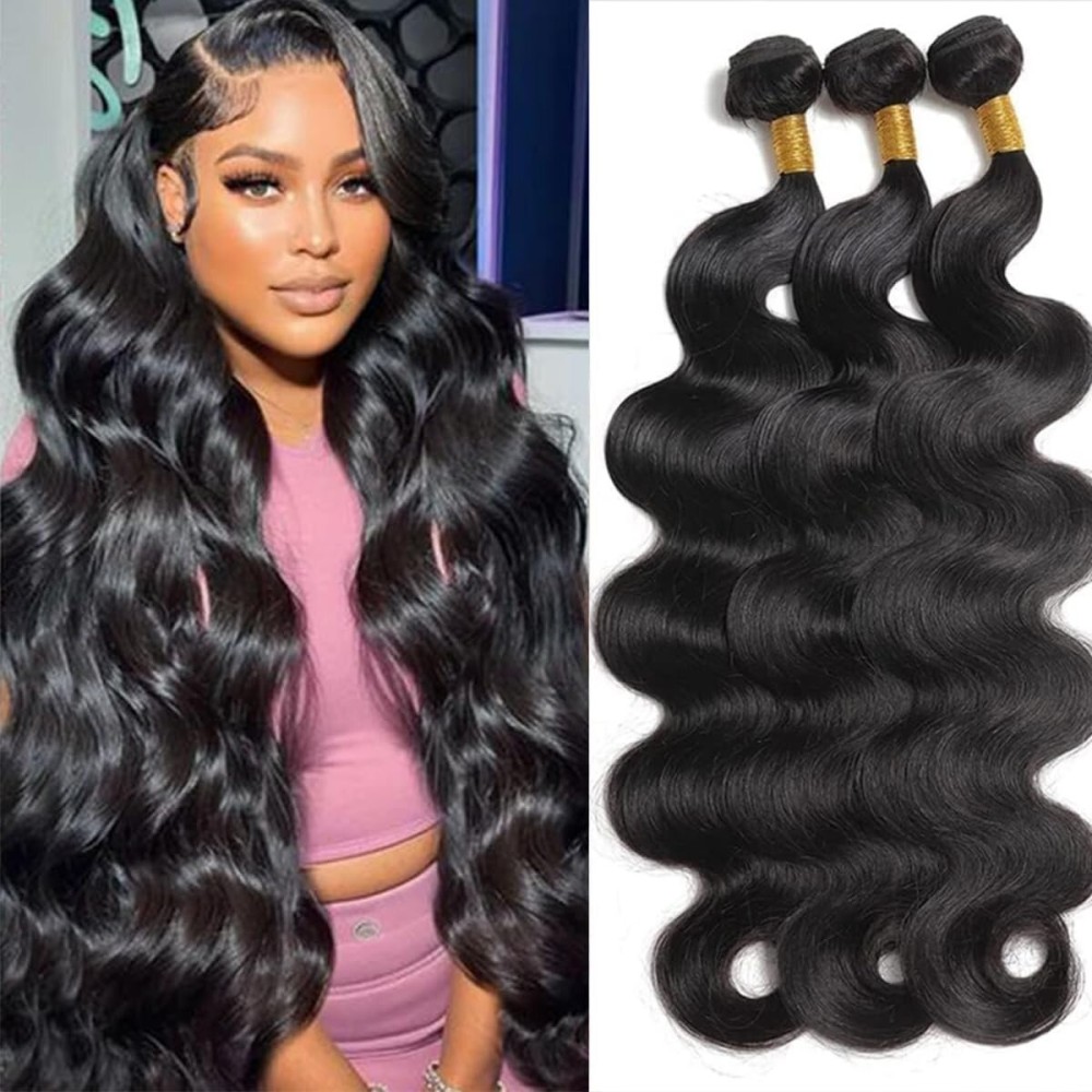 Katspon 12A Human Hair Bundles Body Wave 100% Unprocessed Brazilian Virgin Hair 3 Bundles Human Hair Extensions Quick Weave Human Hair (26 26 26 Inch)