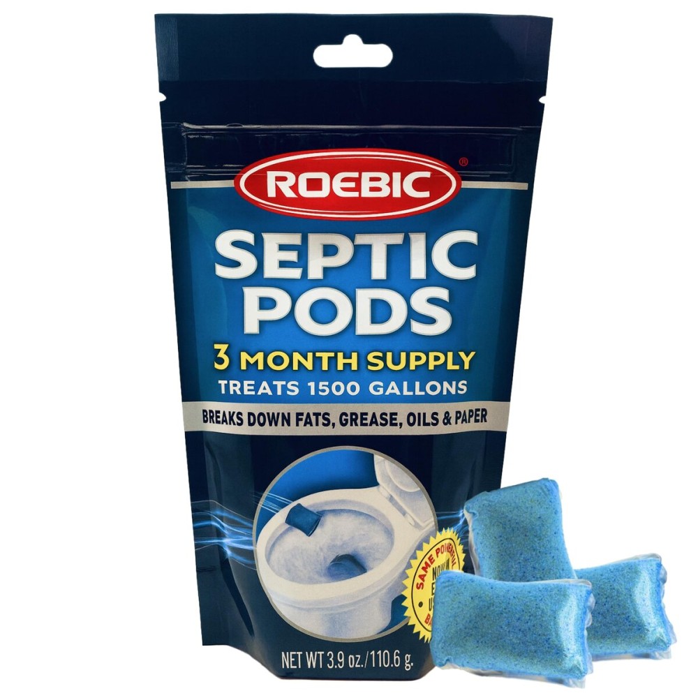 Roebic Septic Tank Treatment Pods, 3 Month Supply of Easy Flush Dissolvable Packets, Bacterial Enzyme Formula for Clog Prevention, Odor Control, Treats 1500 Gallons, 3 Pods