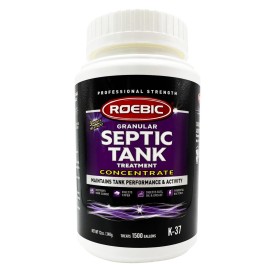 Roebic K-37 Granular Septic Tank Treatment, Bacterial Enzyme Formula for Clog Prevention, Odor Control, Safe for Bathroom, Toilet, Treats 1500 Gallons, 12 oz Concentrate Bottle