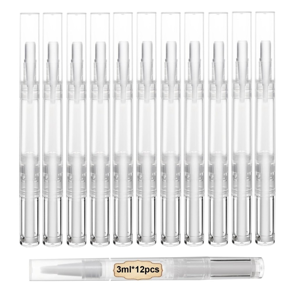 UPZIGS 12 Pcs 3ml Empty Cuticle Oil Pens, Fillable Nail Oil Pen with Brush, Transparent Twist Pens, Lip Gloss Cosmetic Container