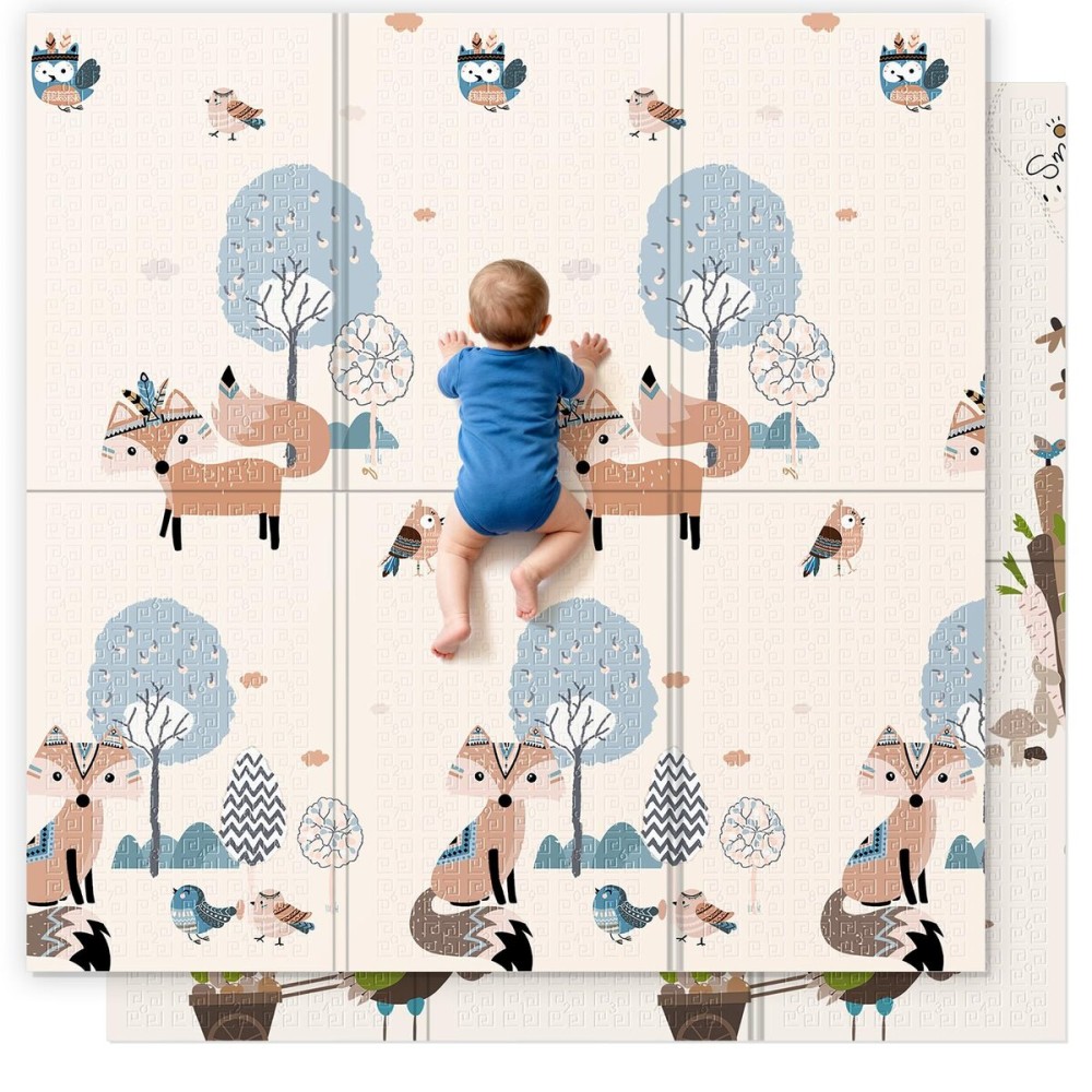 UANLAUO Foam Play Mat for Baby - Foldable Play Mats for Floor 59 x 59 Thick Foam Mats for Kids Reversible Educational Crawling Mat for Infants 6-12 Months & Toddlers, Easy Clean Playmat