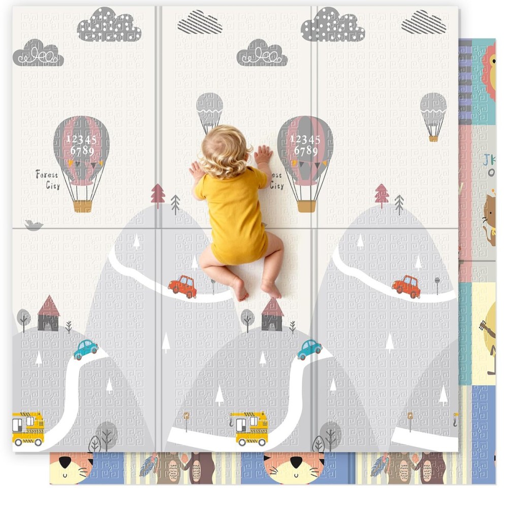 UANLAUO Foldable Baby Play Mat for Floor - 59 x 59 Foam Play Mats for Babies and Toddlers Infant Reversible Crawling Mat for Babies 6-12 Months, Thick Padded Playmat for Tummy Time & Floor Play