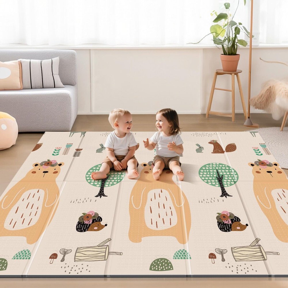 UANLAUO Foldable Foam Kids Play Mat for Babies - Reversible Baby Floor Mat for Infants/Toddlers, Non-Toxic Waterproof Thick Baby Crawling Mats, Indoor Outdoor Playmats for Babies(71x59x0.4 Inch)