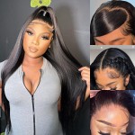 Miss Flower 250 Density 210g 13x4 Straight Full Frontal Wigs Human Hair Pre Plucked Ultra-thin Frayed Ends Invisible HD Lace Frontal Wigs Human Hair For Black Women