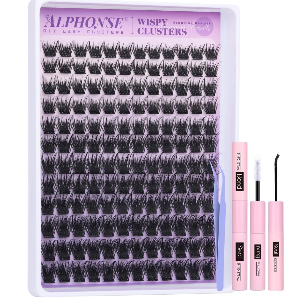 Natural Eyelash Clusters 10-16mm Lash Extension Kit Wispy Individual Lashes DIY Lash Clusters Kit with Bond and Seal by ALPHONSE