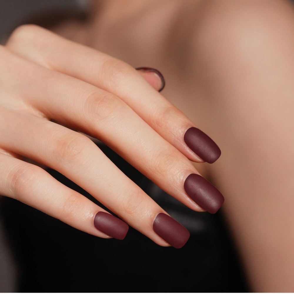 DANNI & TONI Semi Cured Gel Nail Strips Matte Burgundy Warm Color Gel Nail Wraps 28 Stickers | Velvet Rouge