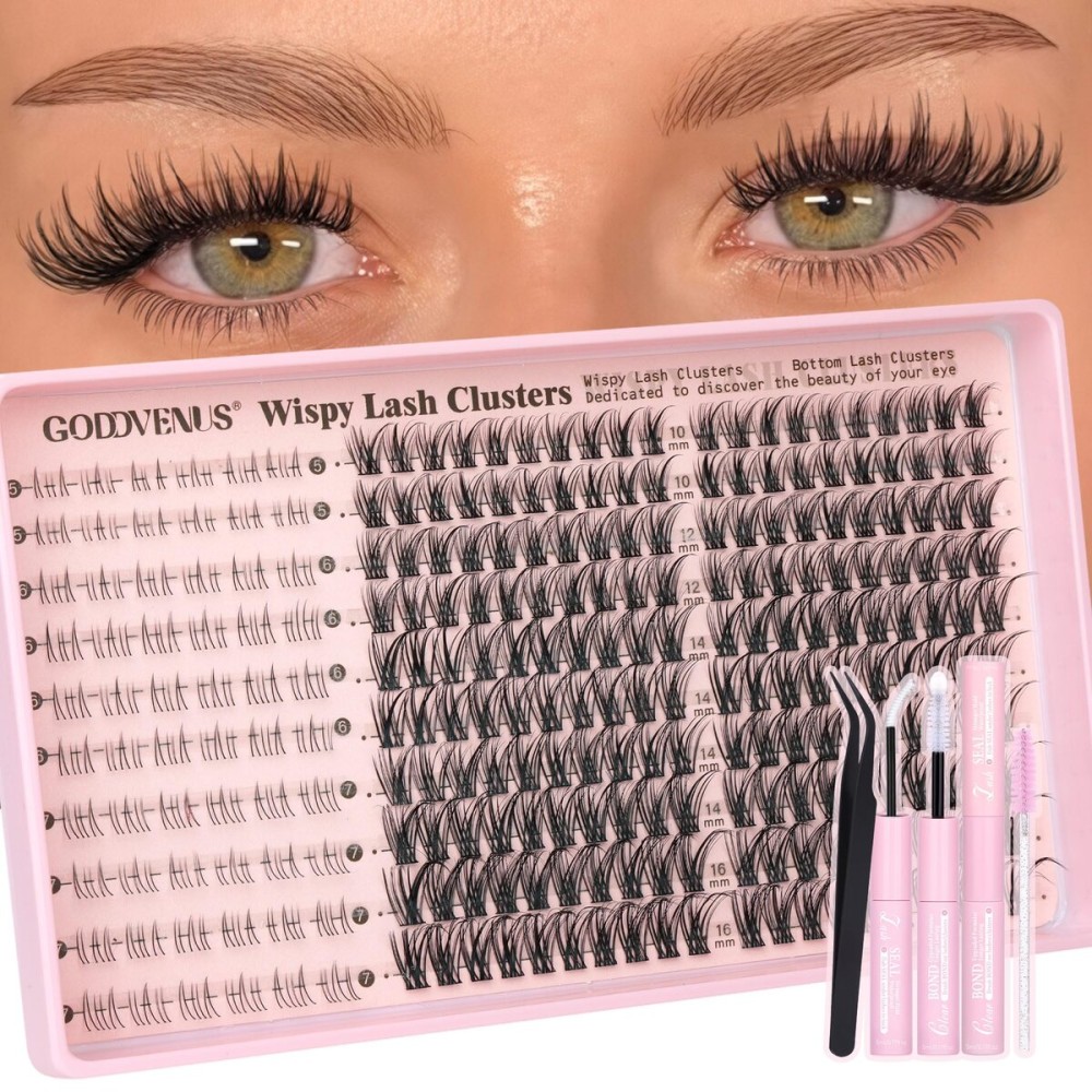 Goddvenus 250Pcs Natural Lash Clusters Kit Cluster Eyelash Extensions Kit Wispy DIY C Curl Individual Lashes Clusters With Bottom Eyelashes
