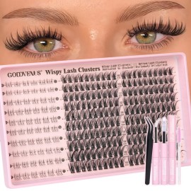 Goddvenus 250Pcs Natural Lash Clusters Kit Cluster Eyelash Extensions Kit Wispy DIY C Curl Individual Lashes Clusters With Bottom Eyelashes