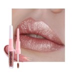 evpct Nude Gold Metallic Glitter Lip Liner and Lipstick Combo Lip Gloss Stain Set Makeup for Women Long Lasting Waterproof 24, Non Stick Cup Metal Shine Shiny Shimmer Iridescent Liquid Lipstick 27