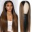 Pobokix Highlight V Part Wigs Human Hair Straight Brazilian Virgin Human Hair Wigs Ombre Brown Upgrade U Part Wigs 180% Density Glueless Full Head Clip In Half Wigs 20inch FB30