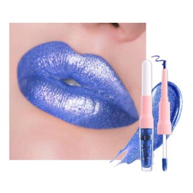 Kaely 2-in-1 Royal Blue Metallic Lipstick and Lip Liner Makeup, Shimmer Liquid Metallic Lipsticks for Women, Glitter Lip Gloss Stain Long Lasting Waterproof Smudge Proof 24 Hour, Cruelty-Free 24