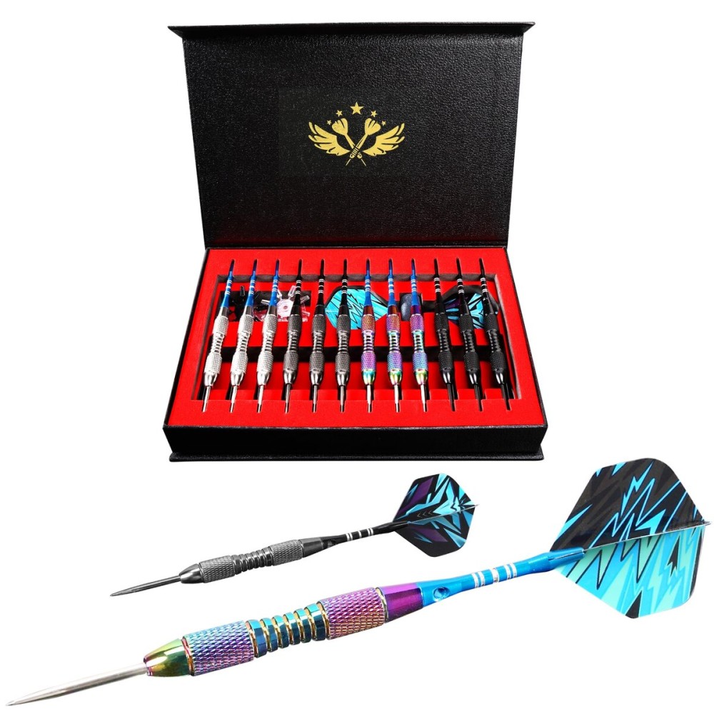 WINSDART Darts Metal Tip Set Professional Metal Darts for Dartboard Steel Tip Darts with Nonslip Iron Barrel Aluminum Dart Shafts,Extra Flights,Dart Sharpener,Gift Box