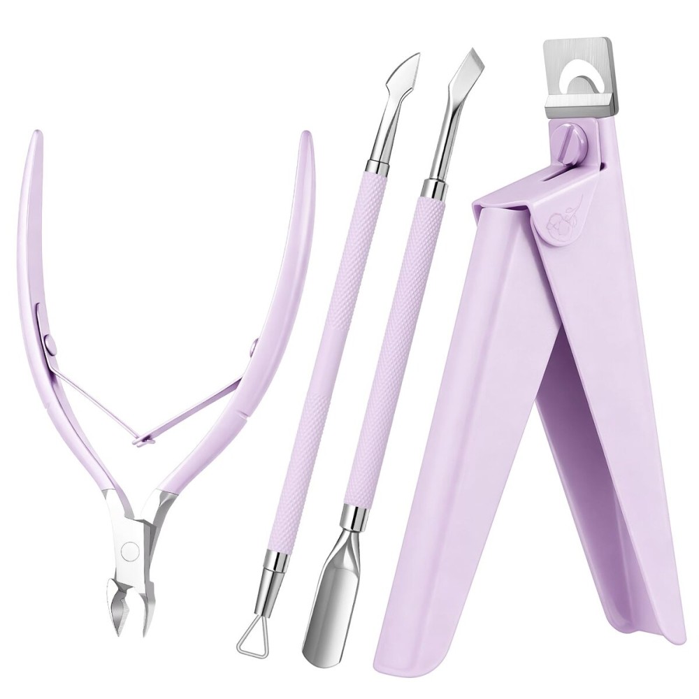 Melodysusie 4 in 1 Acrylic Nail Clippers Set, Adjustable Stainless Steel Nail Clippers for Acrylic Nails Tips, with Cuticle Nipper Cuticle Pusher Remover for Home Salon, Purple
