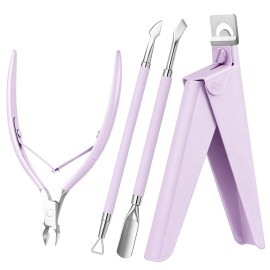 Melodysusie 4 in 1 Acrylic Nail Clippers Set, Adjustable Stainless Steel Nail Clippers for Acrylic Nails Tips, with Cuticle Nipper Cuticle Pusher Remover for Home Salon, Purple