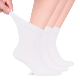 Hugh Ugoli Diabetic Socks for Men, Rayon Derived from Bamboo, Loose Ankle,Wide, Thin, Seamless Toe and Non-Binding Top, 3 Pairs, White, Shoe Size: 8-11