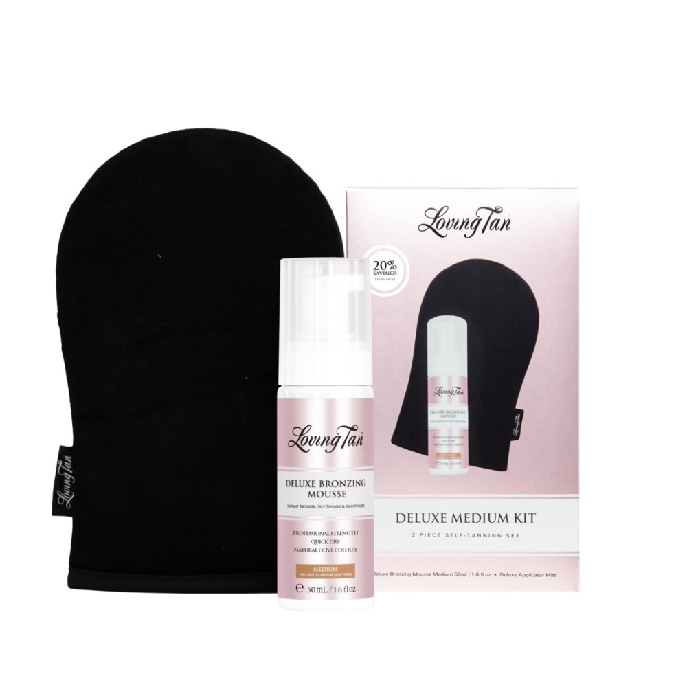 Loving Tan Deluxe Bronzing Mousse - Streak Free, Natural looking, Professional Strength Sunless Tanner - Up to 5 Self Tan Applications per Bottle, Cruelty Free (Mini Kit (Medium))