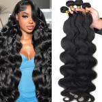 Katspon 12A Human Hair Bundles Body Wave 100% Unprocessed Brazilian Virgin Hair 4 Bundles Human Hair Extensions Quick Weave Human Hair (4 Bundlles Natural black, 22 24 26 28 Inch)