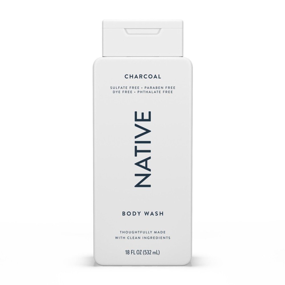 Native Body Wash Contains Naturally Derived Ingredients | For Women & Men, Sulfate, Dye, & Paraben Free Leaving Skin Soft and Hydrated | Charcoal 18 oz