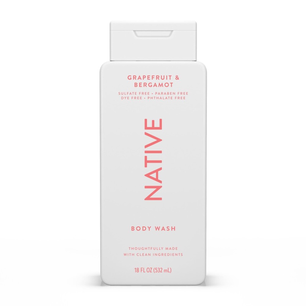 Native Body Wash Contains Naturally Derived Ingredients | For Women & Men, Sulfate, Paraben, & Dye Free Leaving Skin Soft and Hydrating | Grapefruit & Bergamot 18 oz
