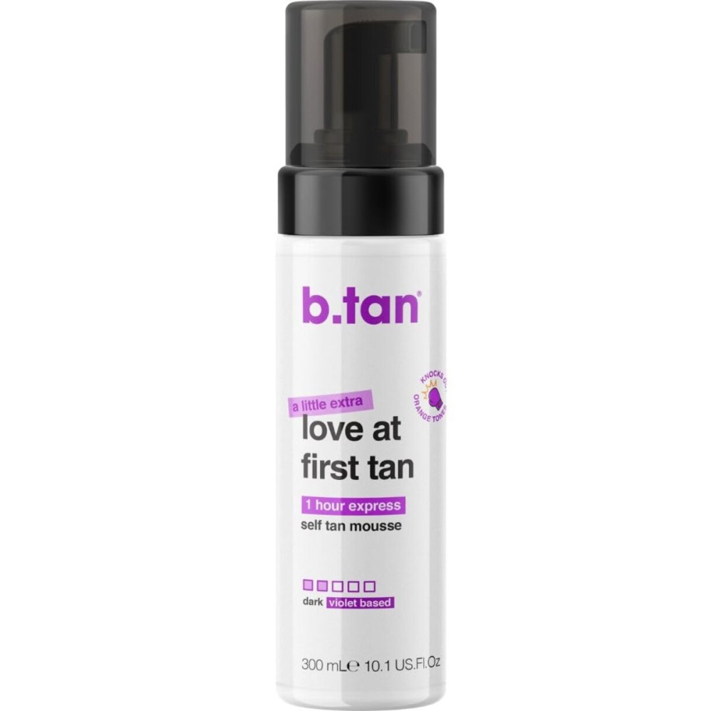 b.tan Large Violet Base Self Tanner Mousse | A Little Extra Love At First Tan - 1 Hour Express Sunless Tanning Foam, Cancels Orange Tones, Dark Bronze Glow, No Fake Tan Smell, Face & Body, 10.1 Fl Oz