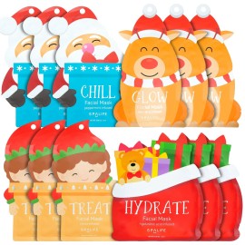 SpaLife Beauty Santas Squad 2025 Christmas Face Mask Bundle | Korean Facial Masks | Hydrating, Soothing, Complexion Enhancing and Firming Sheet Mask Set | Christmas Gifts for Women | 12 Pack