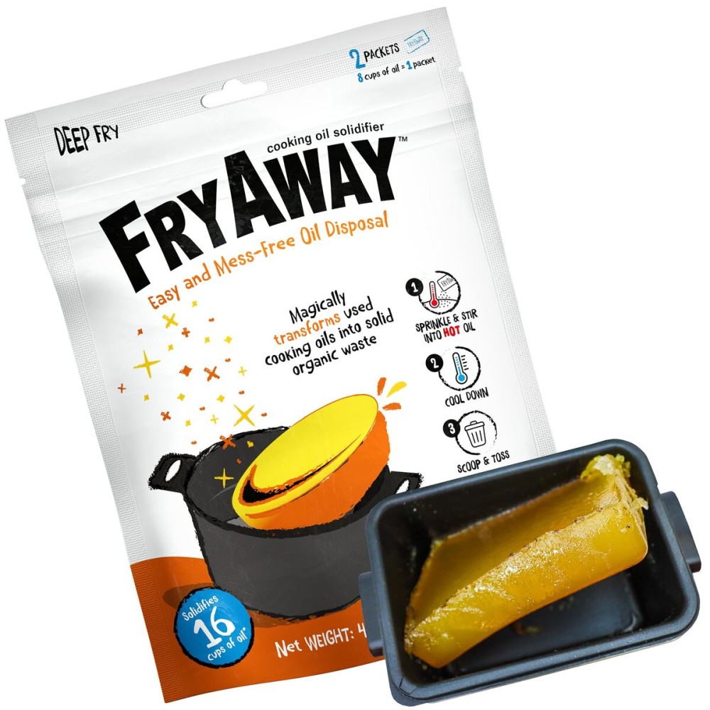 FryAway Deep Fry Cooking Oil Solidifier, Super Value 10-Pack - Solidifies 15 Gallons Cooking Oils - Plant-Based Powder - Fry Oil Away for Mess-Free Cleanup and Disposal - Easy to Use, Made in the USA