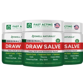 OWELL NATURALS Drawing Salve Ointment for Boils & Cyst Removal, Deep Ingrown Hair, Splinter Out, Bumps, Bug Spider Bites, Bee Sting, Mosquito Itching, Poison Ivy, 2 oz (3 Pack)