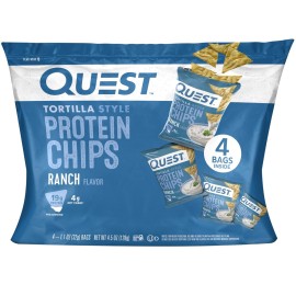 Quest Nutrition Ranch Tortilla Style Protein Chips, 19g Protein, 4g Net Carb, Low Carb, Gluten Free, 1.1 oz (Pack of 4)
