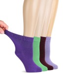 Hugh Ugoli Diabetic Socks for Women, Super Soft, Thin Ankle Socks, Wide, Loose, Non-Binding Top, Seamless Toe, 4 Pairs, Purple/Green/Burgundy/A.Purple, Shoe Size: 6-9